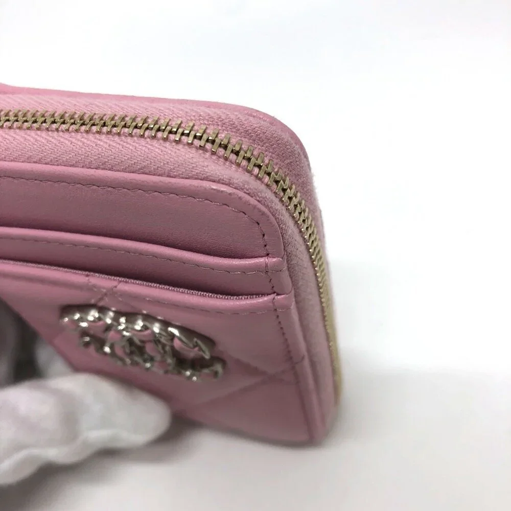 CHANEL Authentic Pink Lambskin Leather Logo Wallet - Picture 11 of 12